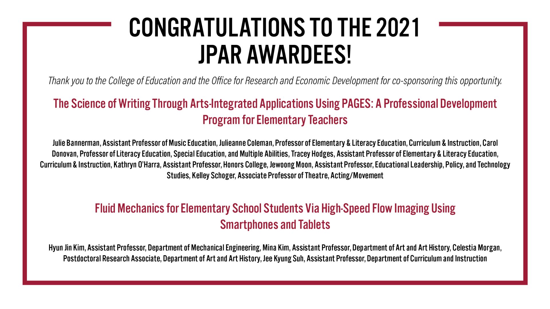 2021 JPAR Awardees